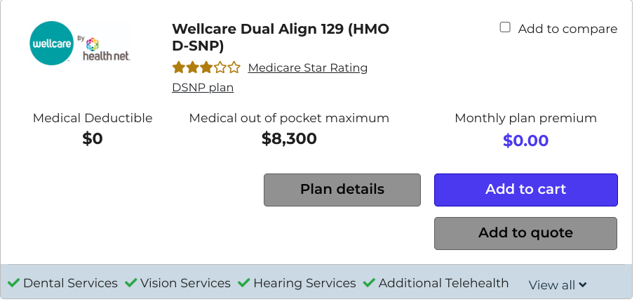 quote and compare wellcare health net medi medi plans in san diego